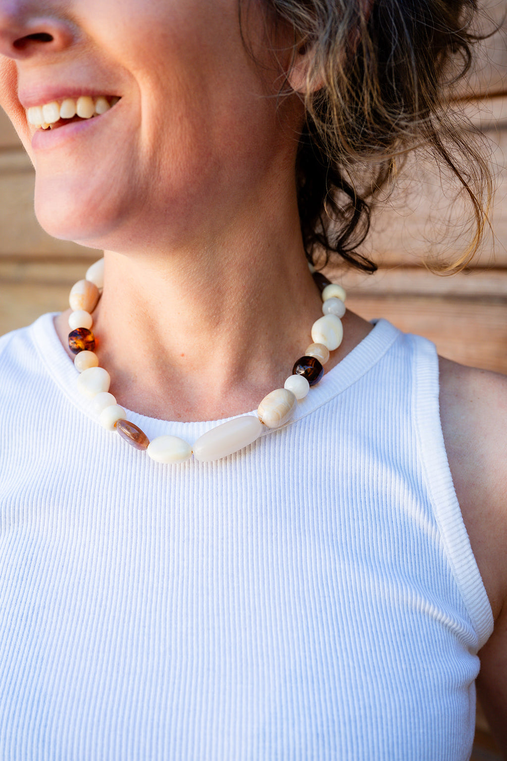 Collier Lou beige marron