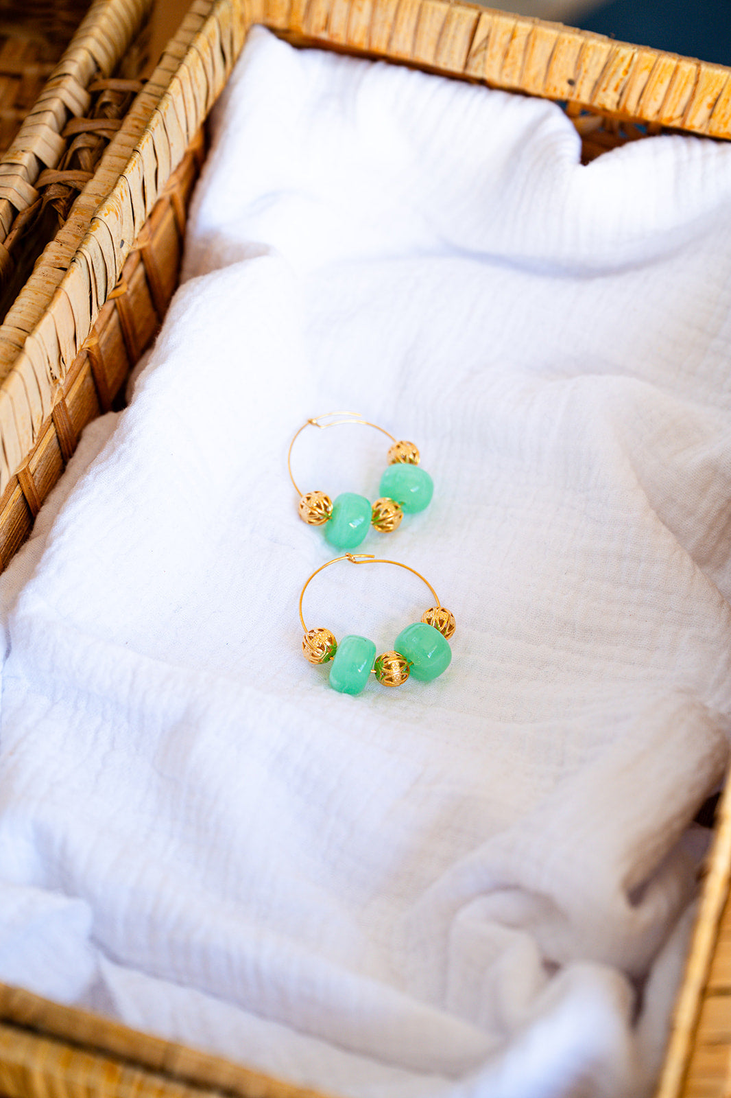 Boucles d'oreilles Flo vert & doré