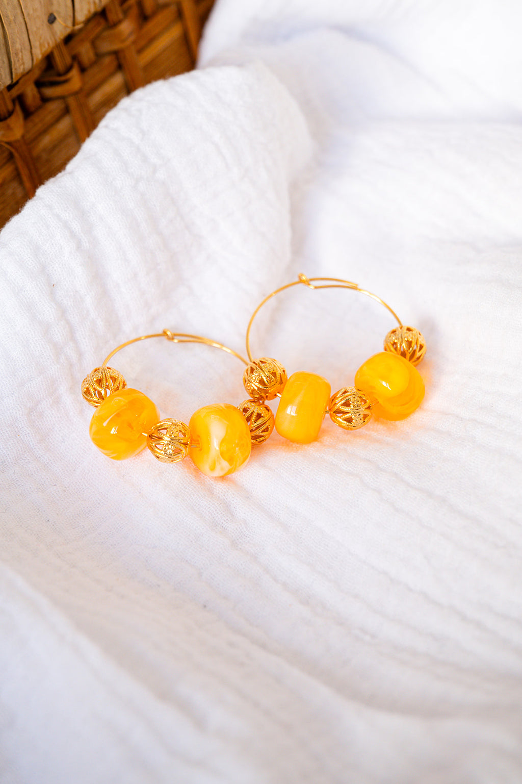 Boucles d'oreilles Flo orange & doré