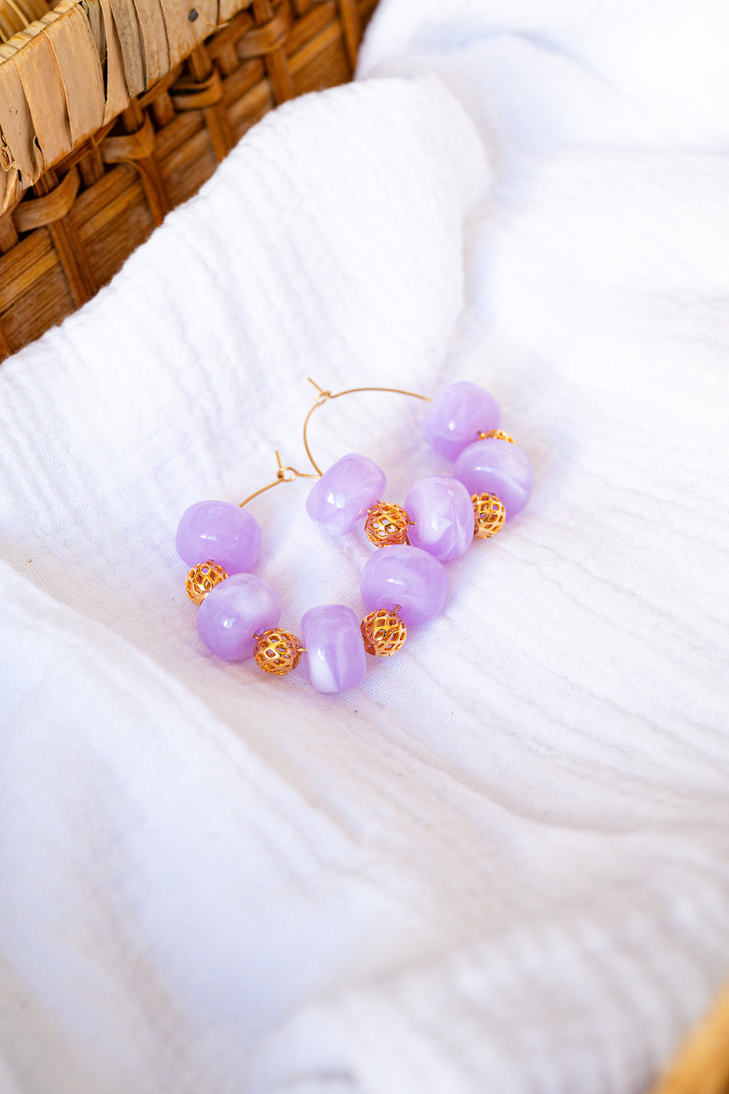Boucles d'oreilles corail parme & doré GF