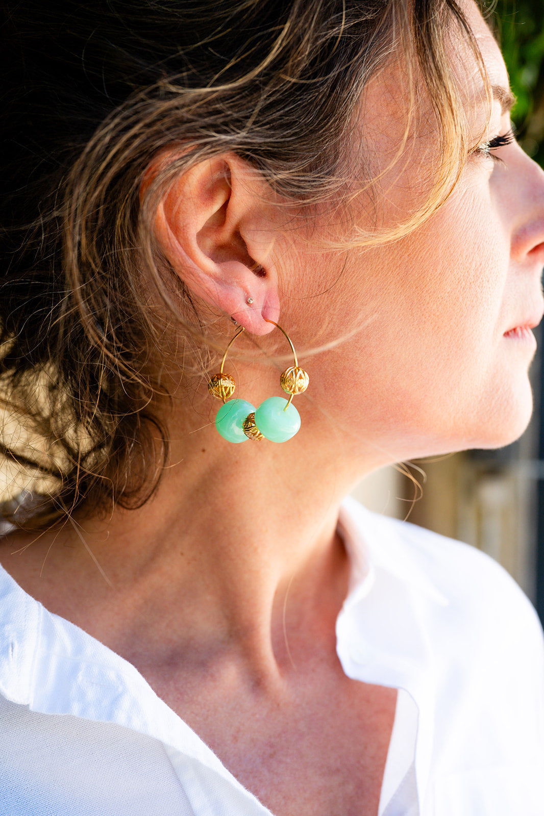 Boucles d'oreilles Flo vert & doré