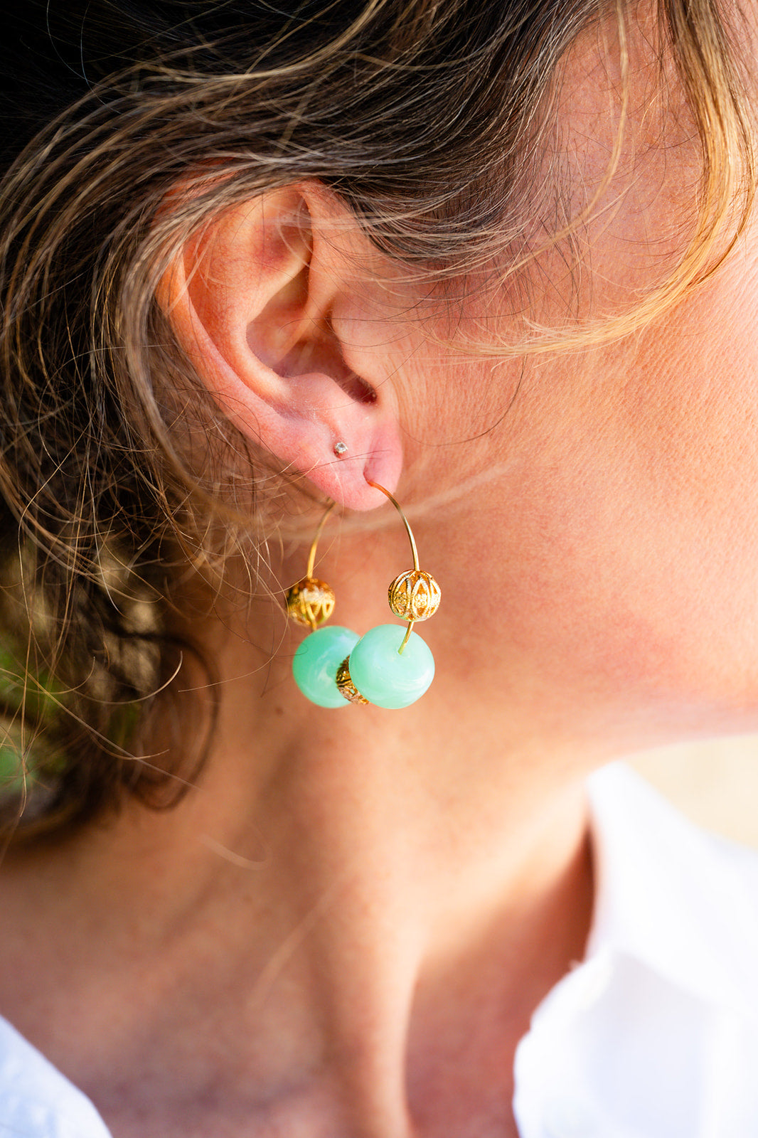 Boucles d'oreilles Flo vert & doré