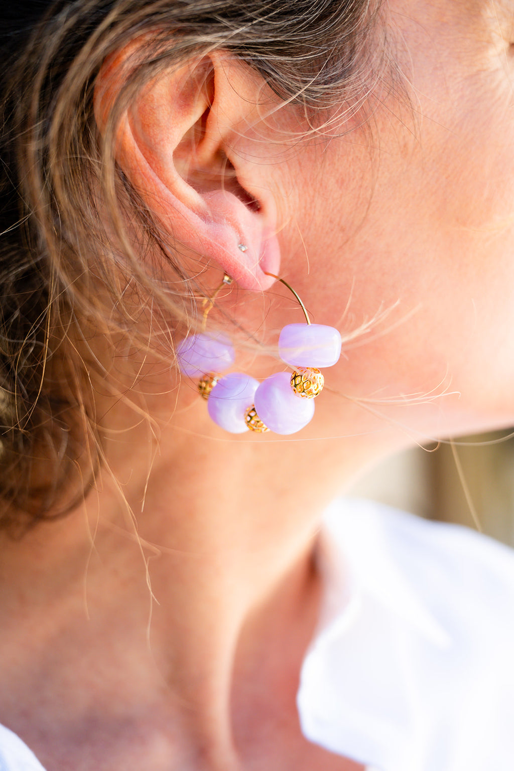 Boucles d'oreilles corail parme & doré GF