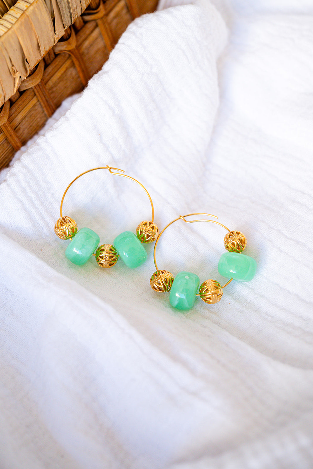 Boucles d'oreilles Flo vert & doré
