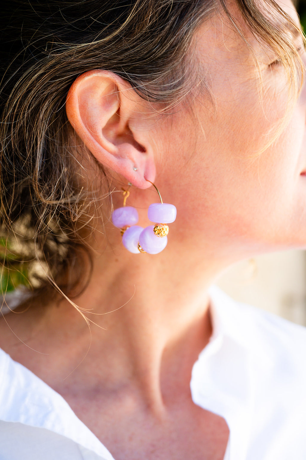 Boucles d'oreilles corail parme & doré GF