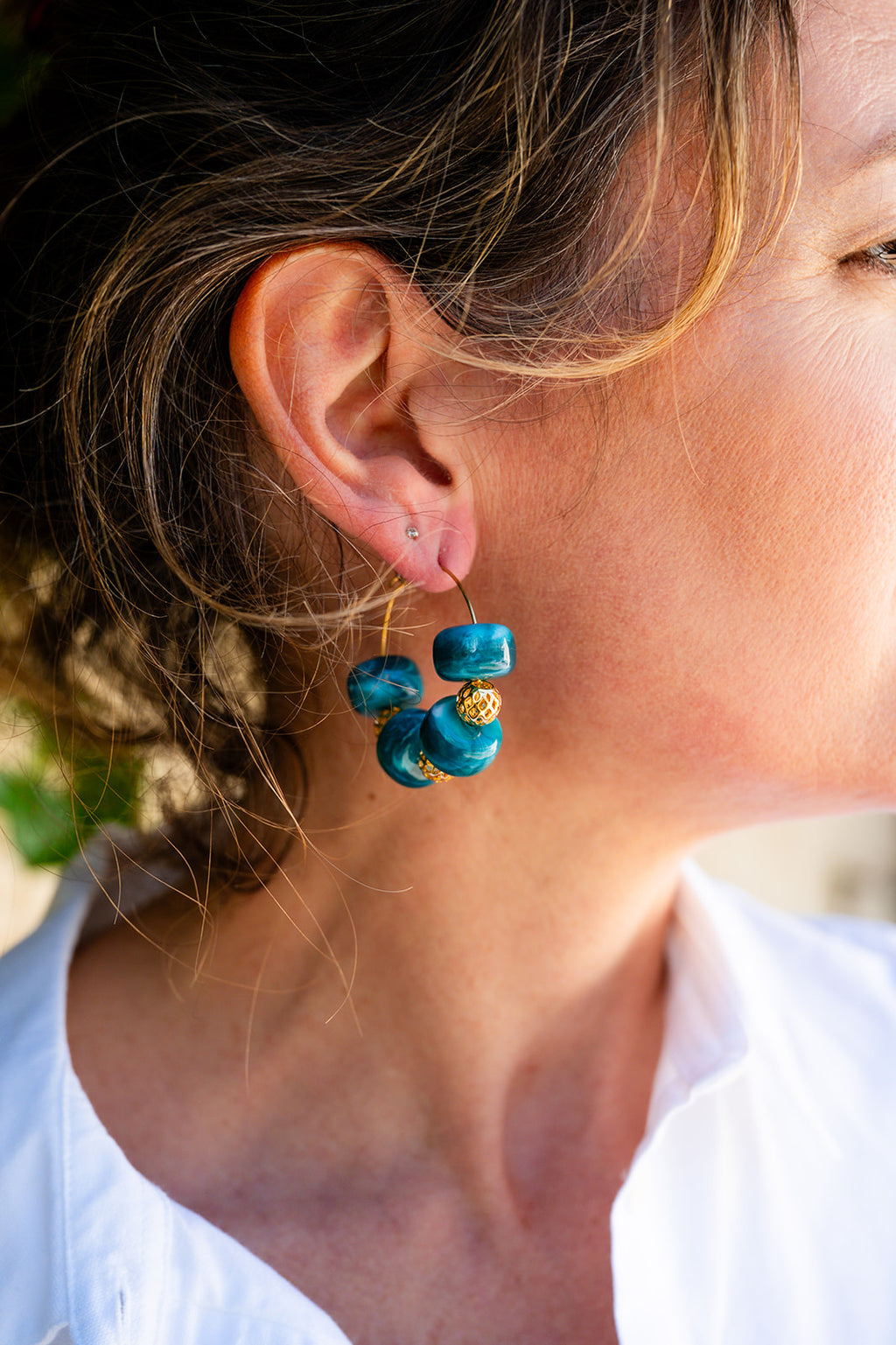 Boucles d'oreilles corail vert canard & doré GF