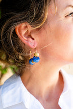Boucles d'oreilles Flo bleu foncé & doré
