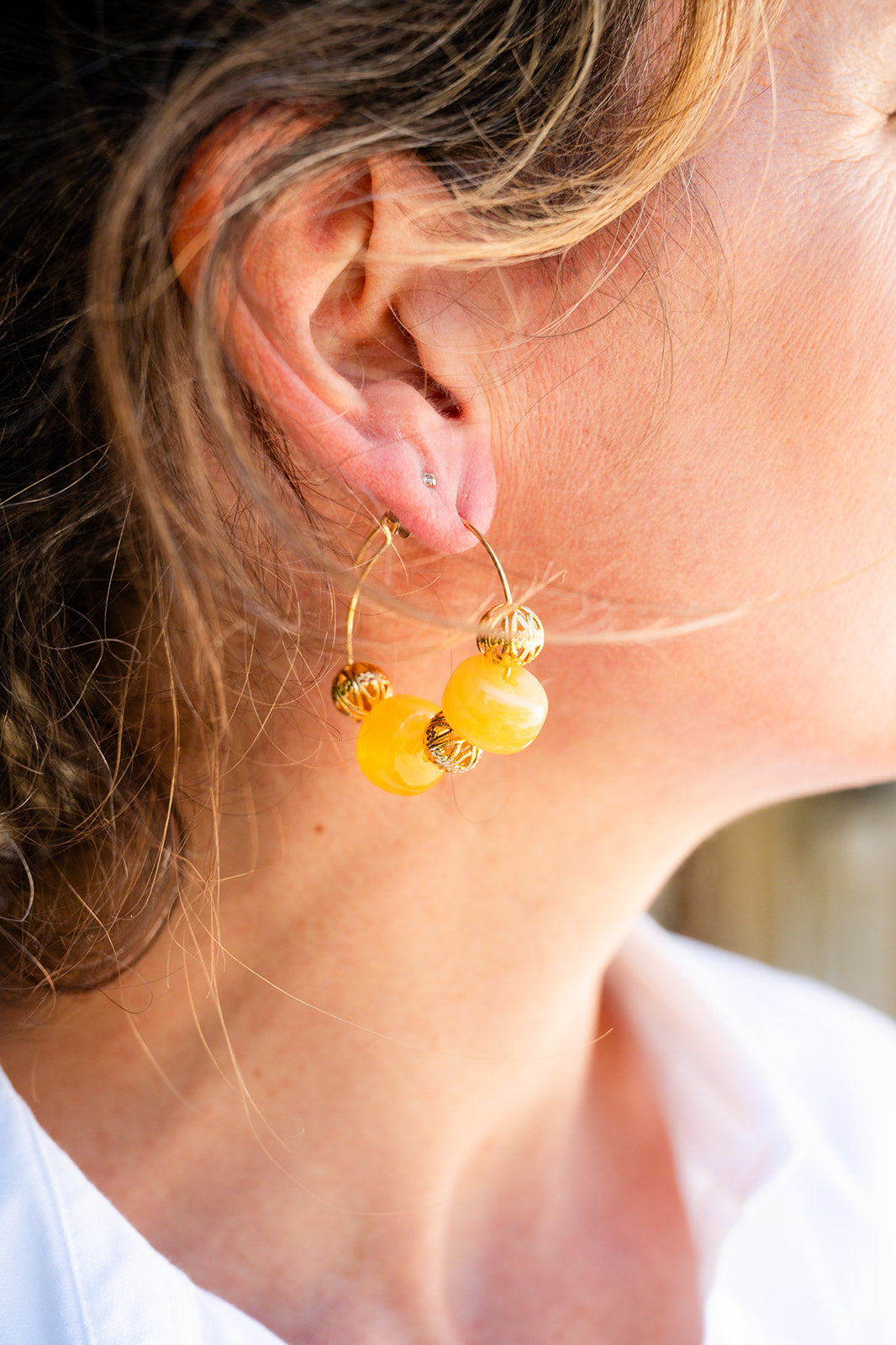 Boucles d'oreilles Flo orange & doré