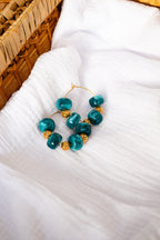 Boucles d'oreilles corail vert canard & doré GF