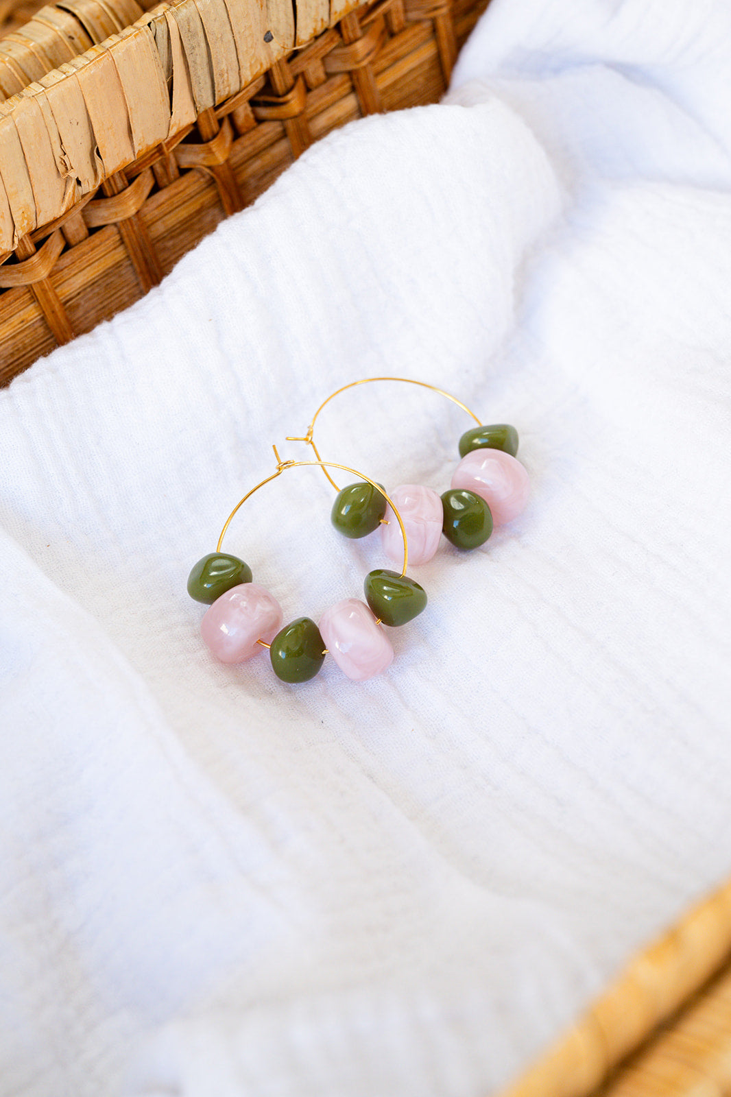 Boucles d'oreilles Justine rose & kaki