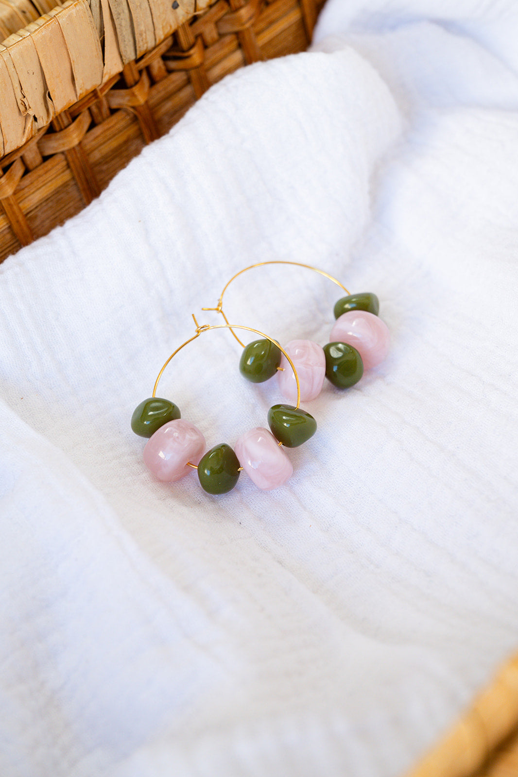 Boucles d'oreilles Justine rose & kaki