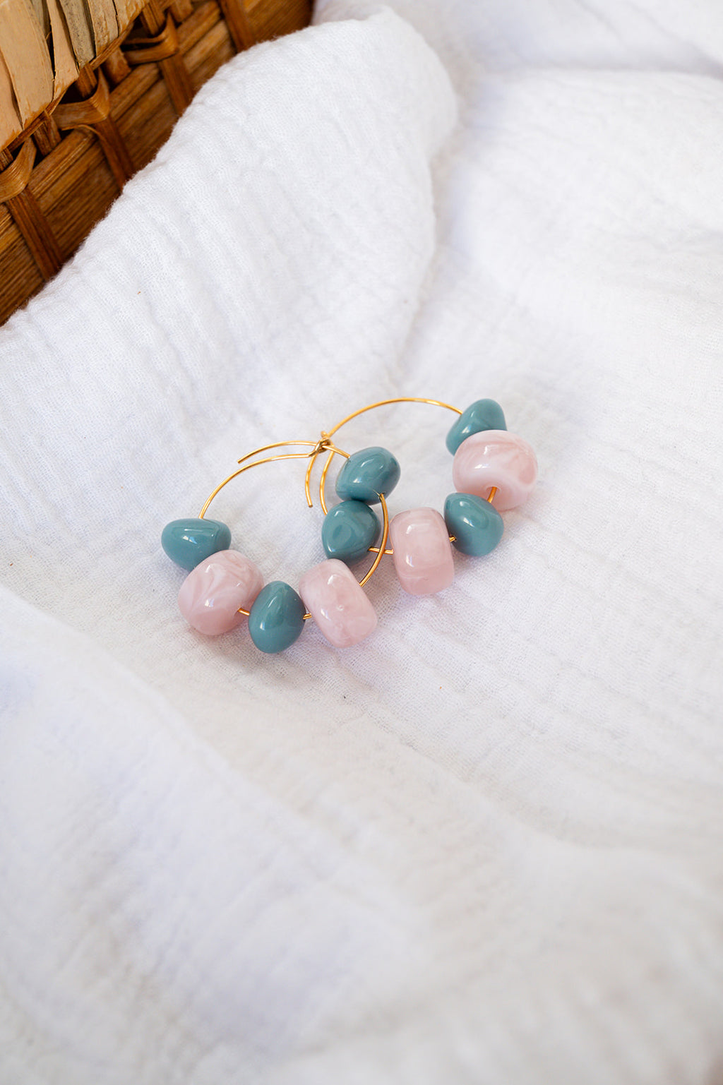 Boucles d'oreilles Justine rose & bleu