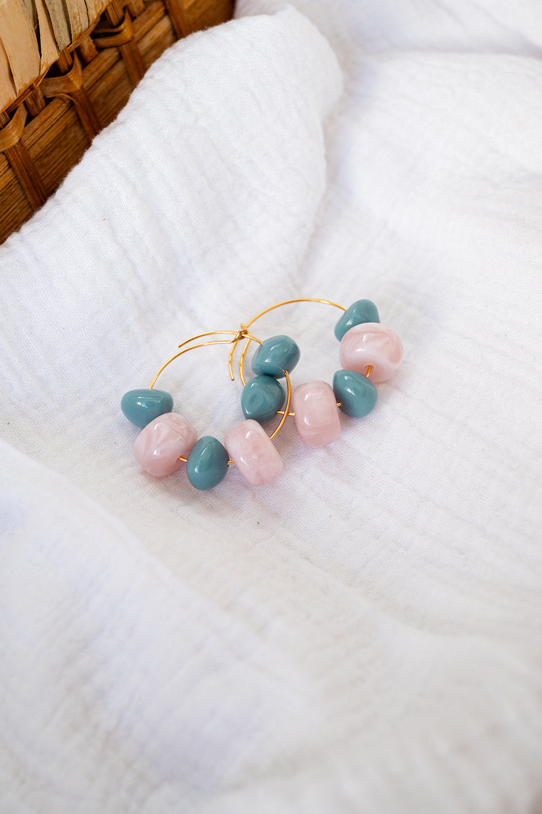 Boucles d'oreilles Justine rose & bleu