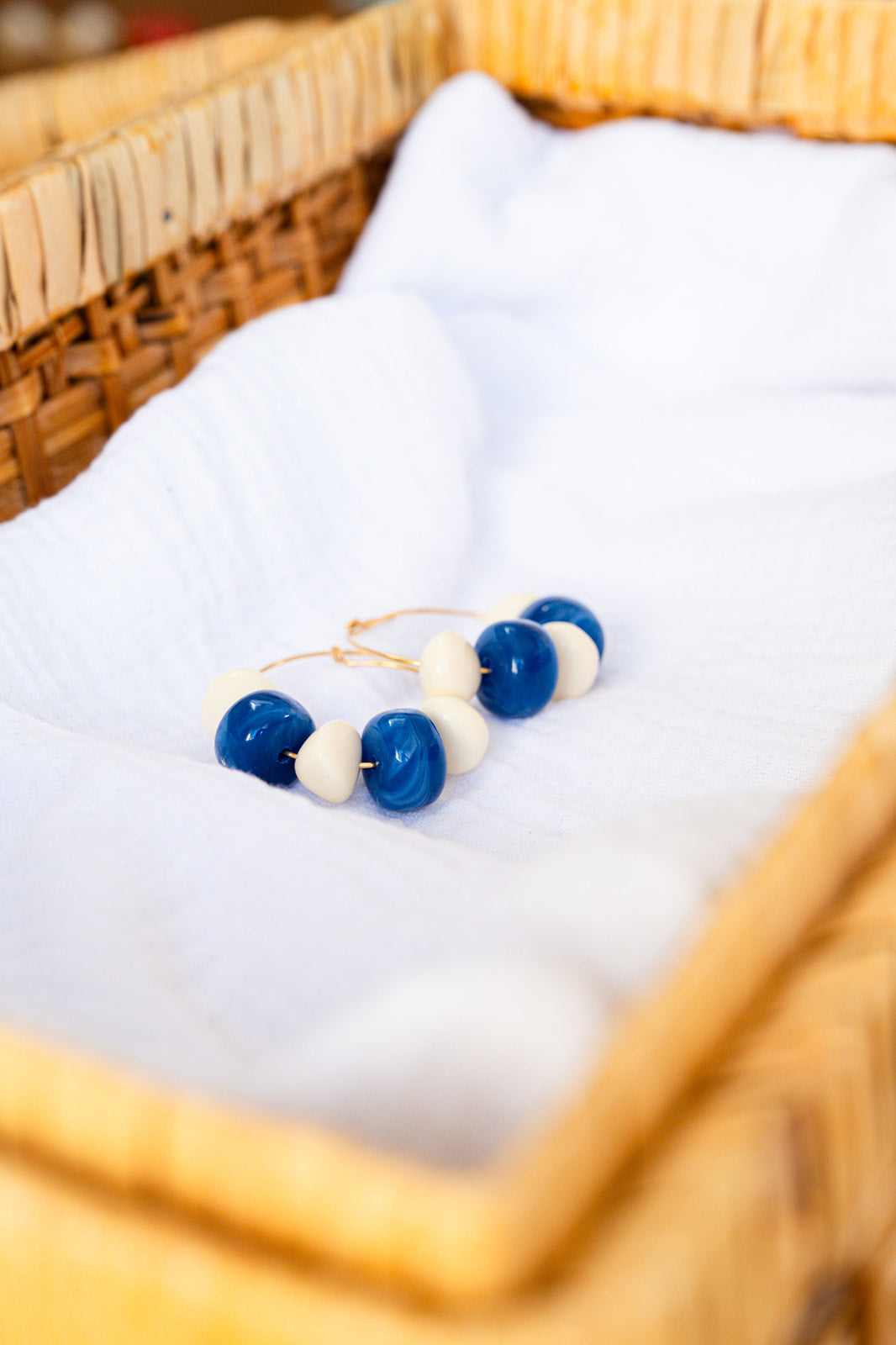Boucles d'oreilles Justine bleu & crème