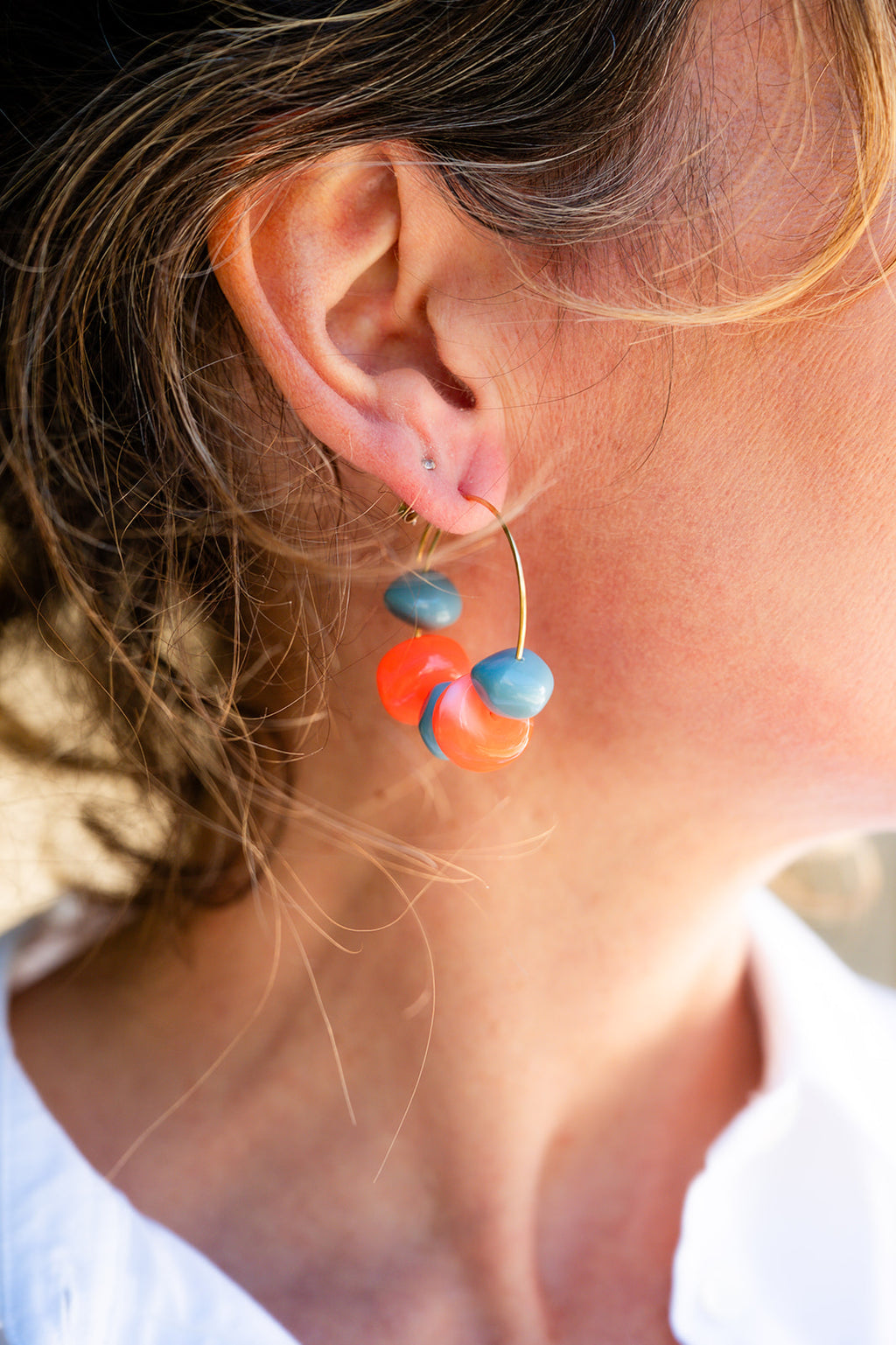 Boucles d'oreilles Justine corail & bleu
