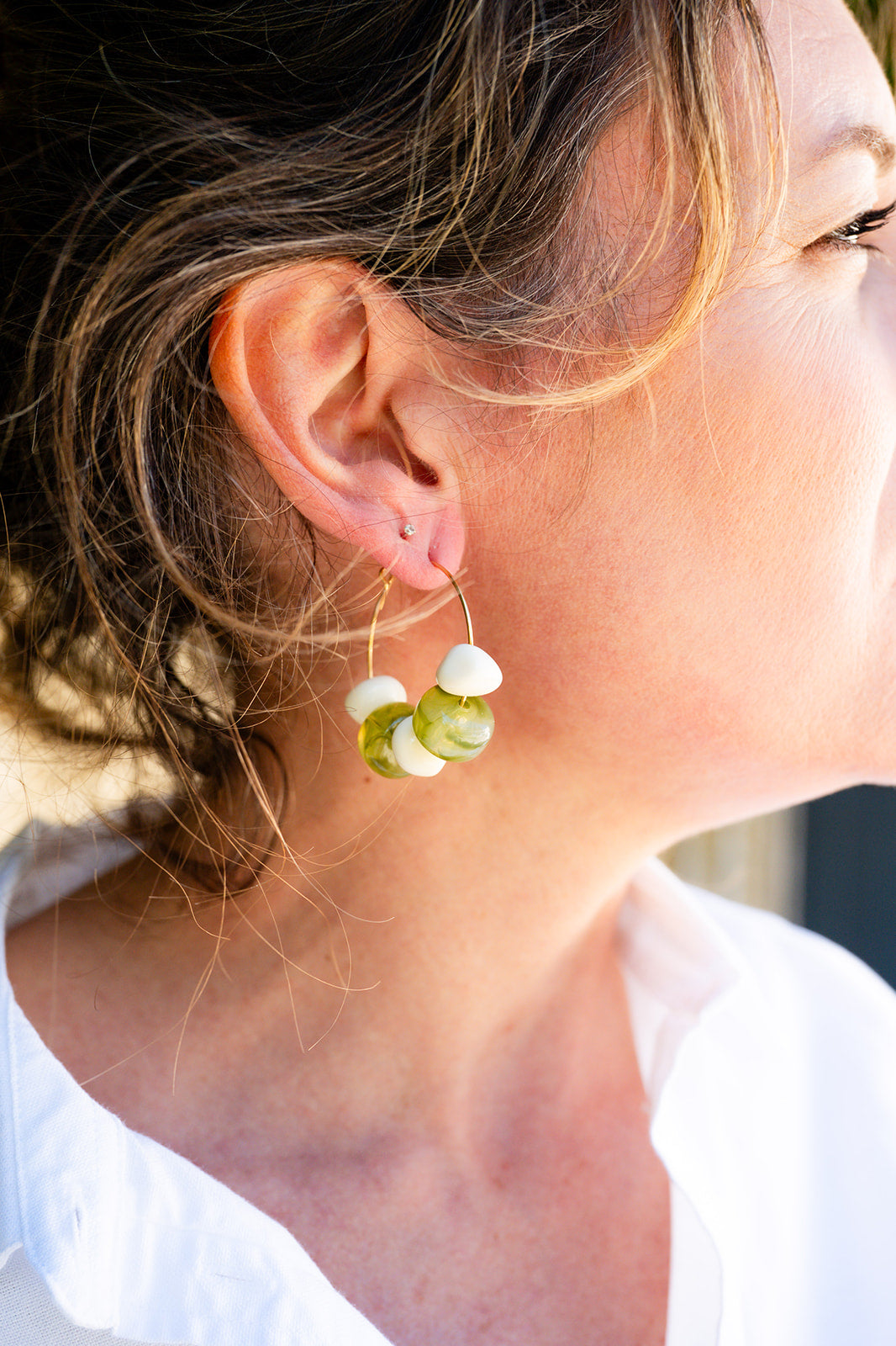 Boucles d'oreilles Justine kaki & crème