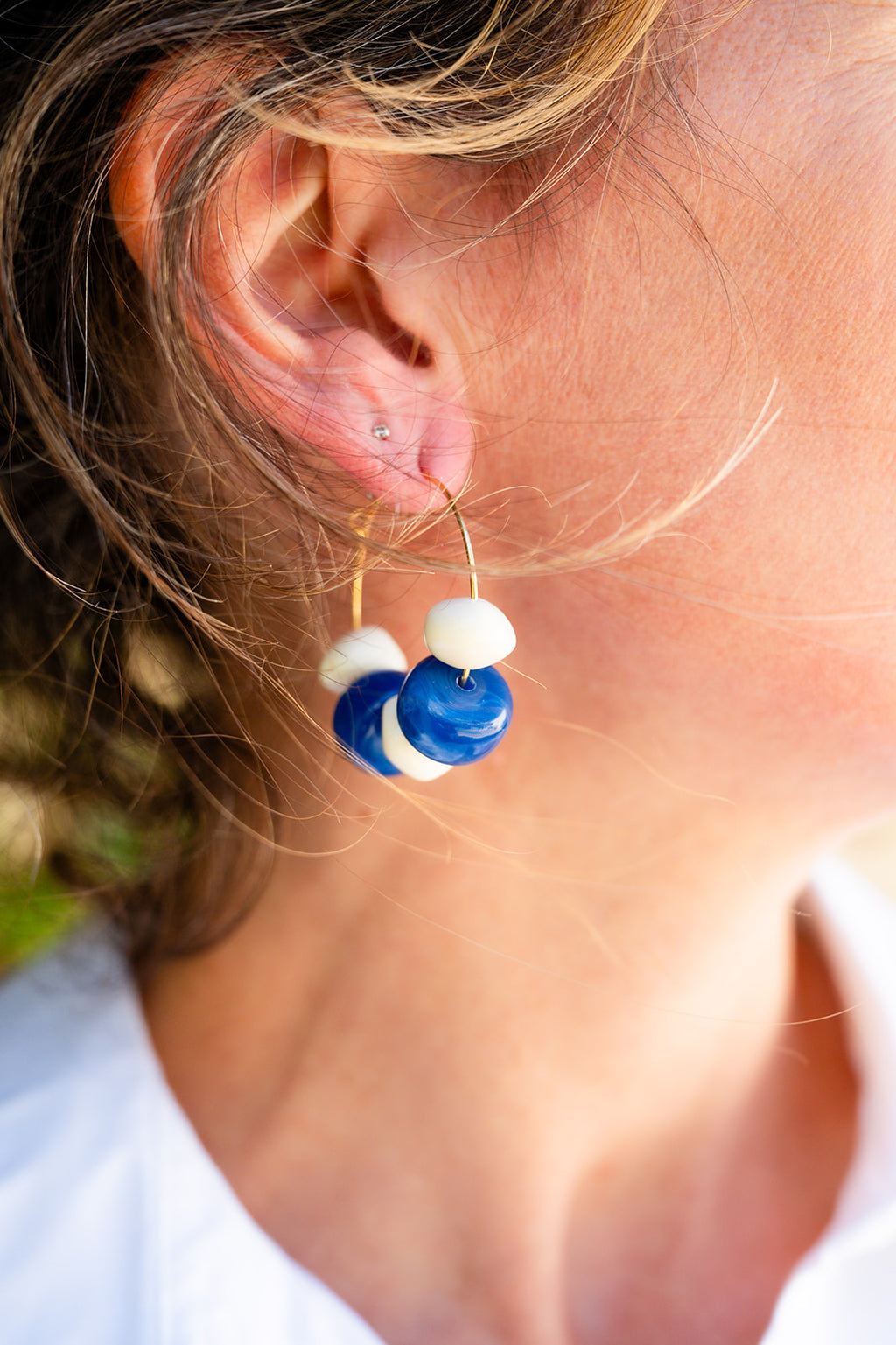 Boucles d'oreilles Justine bleu & crème
