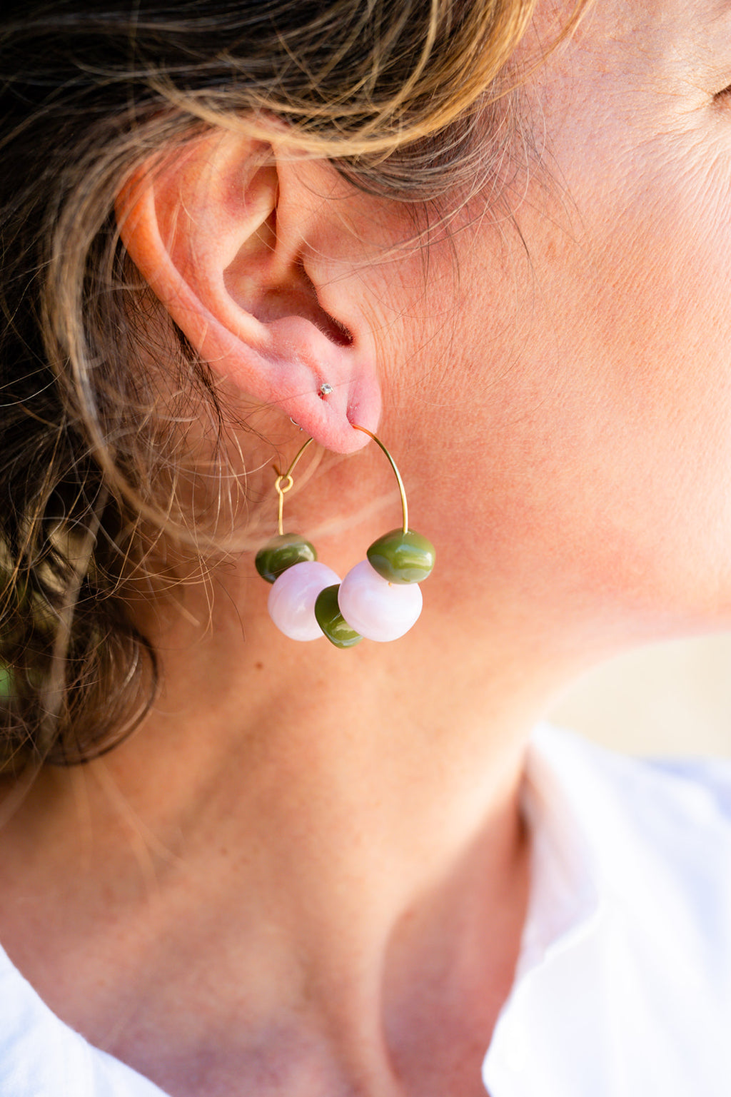 Boucles d'oreilles Justine rose & kaki