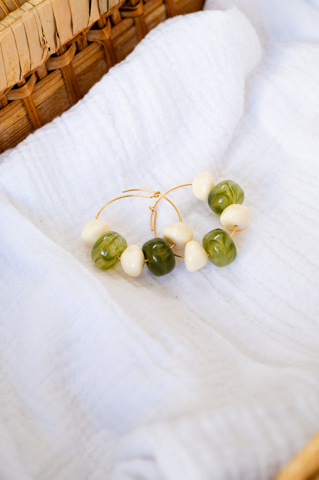 Boucles d'oreilles Justine kaki & crème